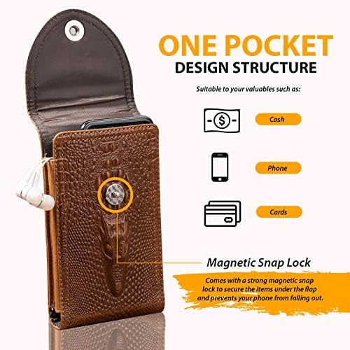 Coldre de celular de couro vertical marrom hengwin com loop de cinto de correia e bolsa de telefone de couro