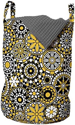 Bolsa de lavanderia de mandala amarela lunarável, obra de arte de mosaico marroquino Detalhes geométricos Detalhes