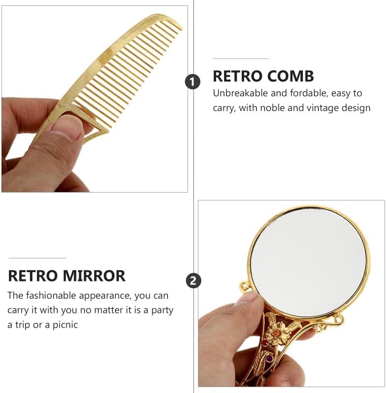 N/A 1 conjunto de maquiagem da moda espelho portátil espelho cosmético retro com pente