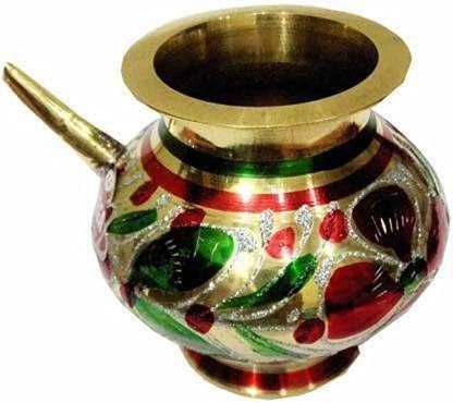 Brass indiana Karwa Chauth Pooja Kalash/LOTA Design decorativo redondo em latão pesado Karwa Chauth Golden