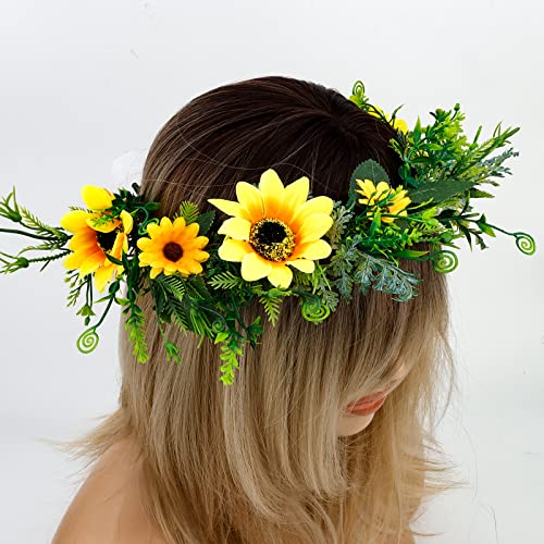 Coroa de flores amarelas da coroa de flores bahaby coroas de flores para mulheres meninas de flores cabeceira