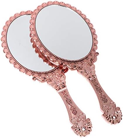 BEAVORTY 2PCS Handheld Makeup espelho portátil vintage espelho cosmético Glass de aparência criativa para