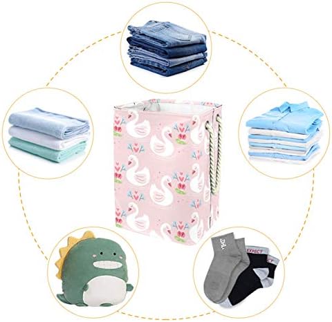 Deyya elegante cisne rosa padrão de lavanderia cesto cesto alto de altura dobrável para crianças