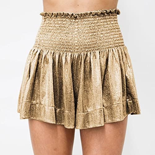 Yzhm shorts femininos de lantejoulas altas elásticas altas salas de salão fofo shorts praia flowy glitter calças