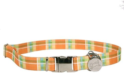 Design de cão amarelo do sul Dawg Madras Orange Premium Dog Collar, tamanho médio 14 - 20 1 de largura
