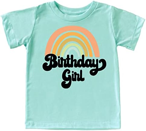 Retro Rainbow Birthday menina camisa colorida para roupas de aniversário para meninas para bebês e crianças