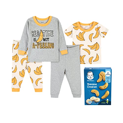 Gerber Baby & Toddler Neutral Banana Snug Fit Pijamas de algodão e biscoitos de banana, 3T
