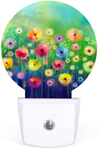 DXTKWL Flores coloridas da primavera Round Night Lights 2 pacote, aquarela Floral Plual LED Nightlights