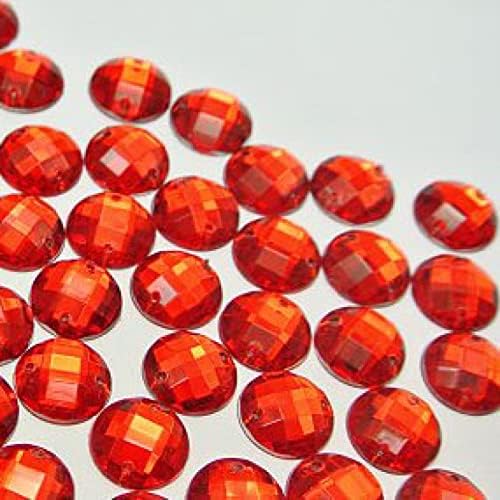 Red Flatback acrílico Facetado de costura redonda Botão de strass de 10 mm Costurar em miçangas