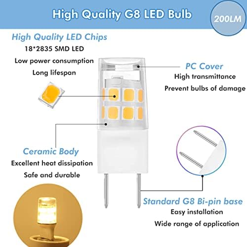 G8 Bulbo LED 2W Equivalente 15-20W Bulbo de halogênio, T4 G8 Base Bi-PIN 120V 200lm Lâmpadas