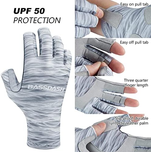 Bassdash Altimate UPF 50+ Luvas de pesca femininas Proteção solar UV Luvas sem dedos para caiaque para
