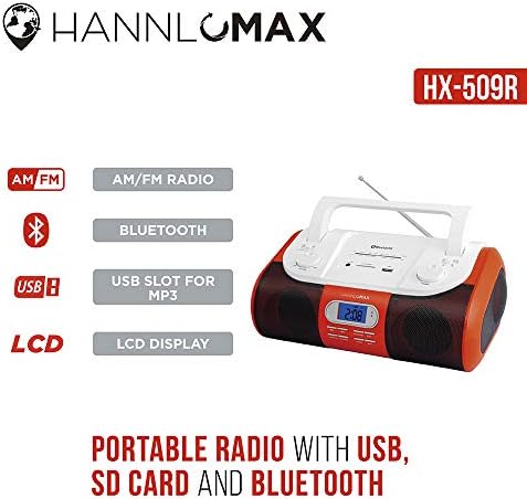 HANNLLOMAX HX-509R RÁDIO AM/FM PORTÁLO, BLUETOOTH, SLOT USB/SD para reprodução de MP3, Aux-in,