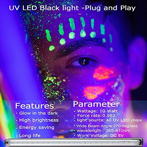 U4Glory UV LED Black Light Bar, 10w 12 polegadas T5 USB Portátil, Tubo LED Blacklight, com interruptor ligado/desligado