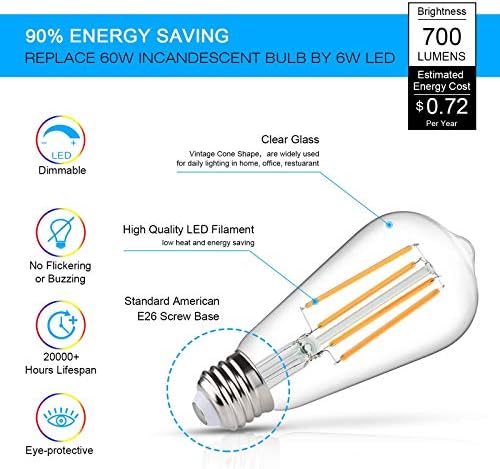 Langree vintage LED Edison lâmpadas, 6W Branco macio 2700k, alta proteção ocular do CRI 95+ lâmpada LED de