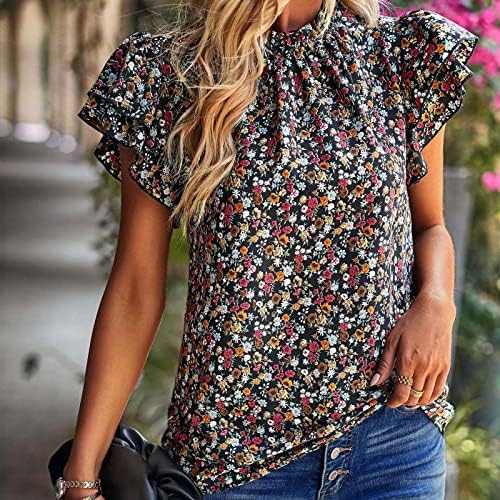 Tops de verão casuais femininos agitam a blusa de pescoço simulado de manga curta 2023 moda camisas