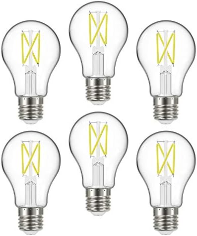 Satco (lâmpadas de filamentos LED de 6 pacote, S12408, lúmens altos, 5 watts, A19; Clear; Base Média; 2700k;