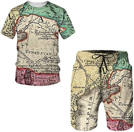 Keusyoi Summer 3D mapa impressão de homens casuais camisetas de manga curta +shorts masculino o machinho de rastreio