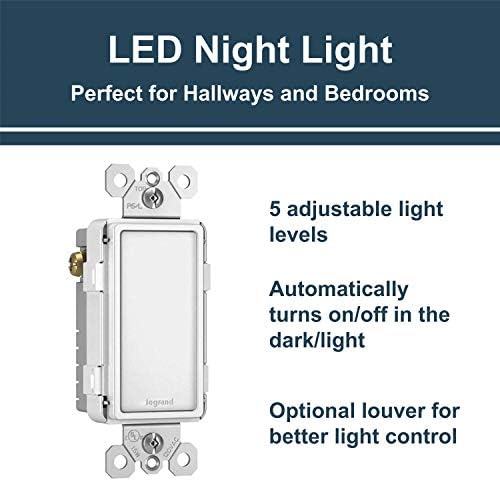 Pass & Seymour ntlfullwcc6 Níveis de luz ajustáveis ​​da noite de LED completos, placas de parede sem parafuso