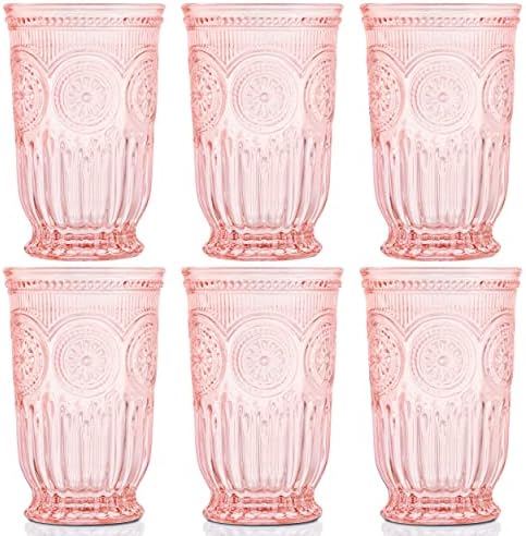 Yungala Pink Highball Tumblers Conjunto de 6 copos de vidro vintage de bebida rosa para amantes de
