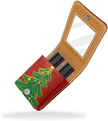 Mini maquiagem de Oryuekan com espelho, bolsa de embreagem Caixa de batom de couro, árvore de Natal