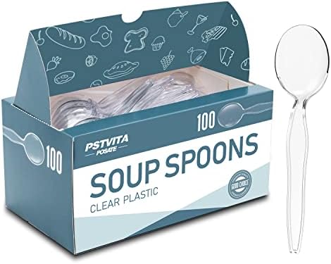 Colheres de sopa de plástico pstvita, talheres claros de peso pesado, utensílios descartáveis ​​para