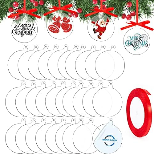 SunPorco 30 peças círculos acrílicos claros em branco discos redondos com fita para ornamento e artesanato