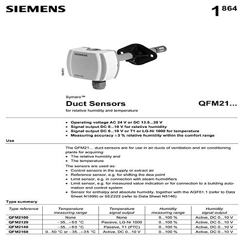 Siemens QFM2101 Sensor de ducto de temperatura e umidade para AHU, HVAC, Sistema de Gerenciamento de Construção