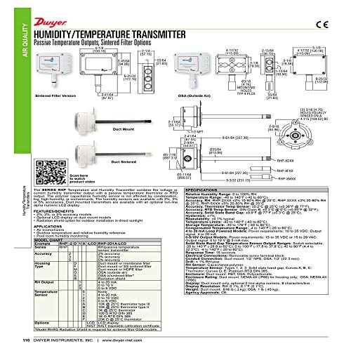 Dwyer Series RHP-3D22 Transmissor de temperatura/umidade por Instrucart