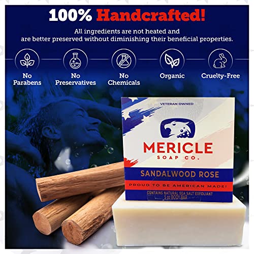 Mericle Soap Co. Sandalwood Rose Organic 5oz Body Bar | Tecnologia tradicional de processo a frio | Ingredientes