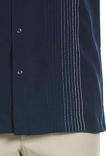 Painel listrado masculino de Cubavera Dobby de manga curta camisa de botão, vestido blues, 3x-largo