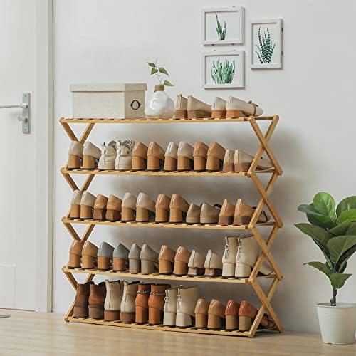 Monibloom Bamboo de 5 camadas Organizador de calçados de 5 camadas prateleira, sapatos empilháveis ​​Organização