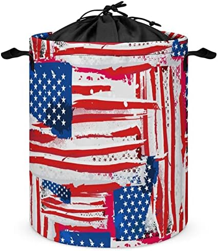 Cesta de lavanderia de bandeira dos EUA com cordas de lavanderia de lavanderia para viagem para