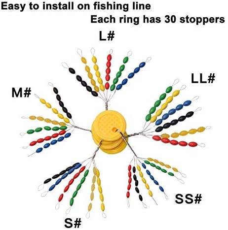 Bobber Stoppers Floats de borracha para pesca, 300pcs Linha de pesca oval colorida Pares de feijão espacial para
