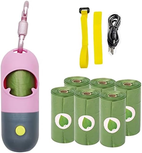 Porta -malas de cocô de cachorro com 7 rolos de sacos de lixo de cães verdes Poop Saco de cocô com bateria recarregável