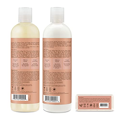 Kit de banho e corpo da SheaMoisture para coco de pele seca e cuidados com a pele iluminadores de hibisco,