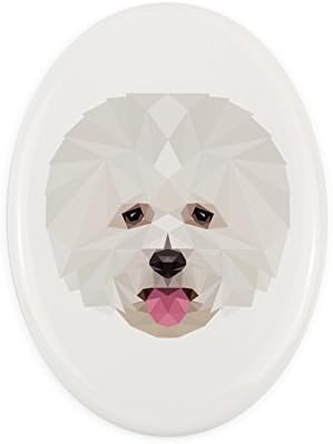 Bichon, placa de cerâmica de lápide com uma imagem de um cachorro, geométrico
