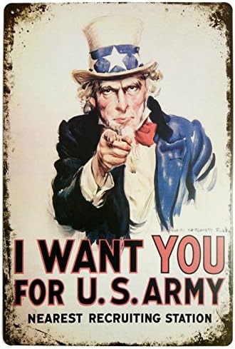 ArtClub eu quero você para o sinal de lata de metal retro do exército dos EUA, decoração de parede de barra