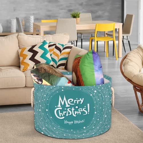 Lindas cestas redondas postais de feliz natal para cestas de lavanderia de armazenamento com alças