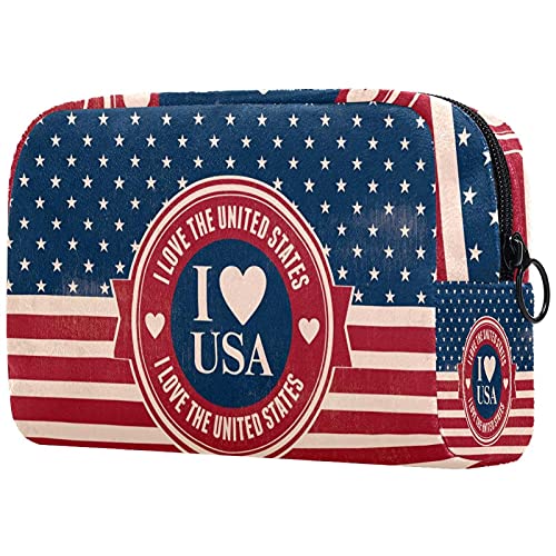 Bolsa de higiene pessoal Bolsa de lava -lata de maquiagem cosmética com zíper I Love USA American Flag Stripe Star