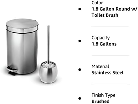 Lata de lata de banheiro e escova de vaso sanitária, aço inoxidável, 7 litros, prata, 1,8 galão