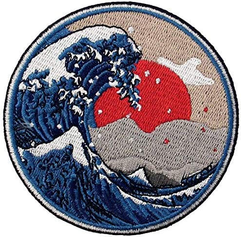 Great Wave Off Kanagawa Patch Applique Bordge Bordge Iron em Sew On Emble