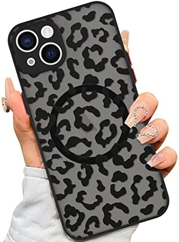 Aigomara para iPhone 14 Plus Caso [Compatível com Magsafe] Caso de design de padrões de leopardo preto