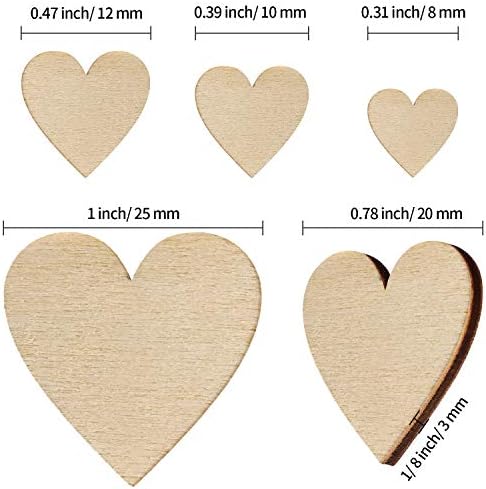 500 peças Wood Heart Cutouts inacabados Coração de madeira em branco Fatias de madeira de madeira de