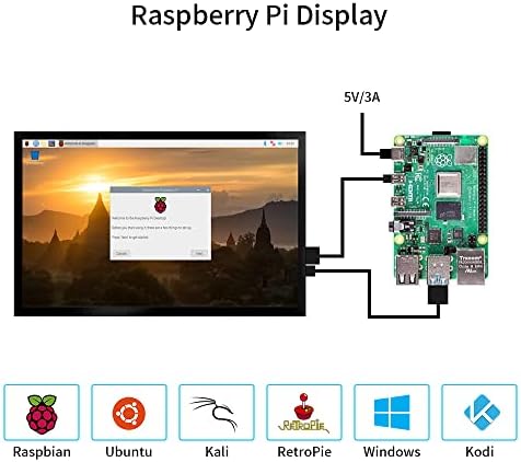 Monitor portátil IPS de 10 polegadas, monitor 1024 × 600 hdmi com cobertura inteligente para Raspberry