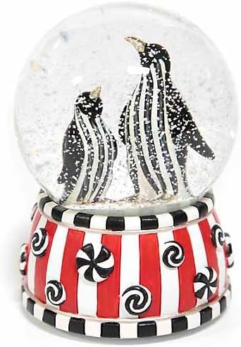 Mackenzie Childs Courgly Stripe Checkmate Penguin Snow Globe