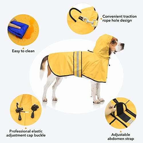 Casacos de chuva de cachorro com capuz ezierfy - casaco de chuva de estimação ajustável reflexivo, cão