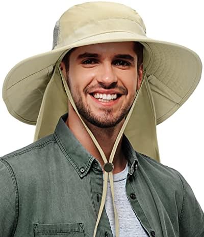 Chapéu de sol da aba larga de largura com tampa de safari para pesca no pescoço para camping de camping para