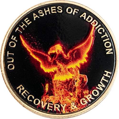 RecoveryChip das cinzas do vício em cores Phoenix Rising from Flames Sobriety Medallion