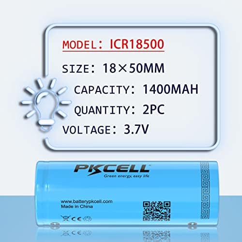 PKCELL ICR18500 Bateria de íons de lítio recarregável 3.7V Botão de bateria 1400mAh Top 2pcs