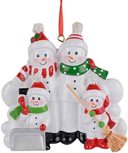 Família personalizada de neve de escavação de 4 ornamentos de Natal - Família de quatro ornamentos de